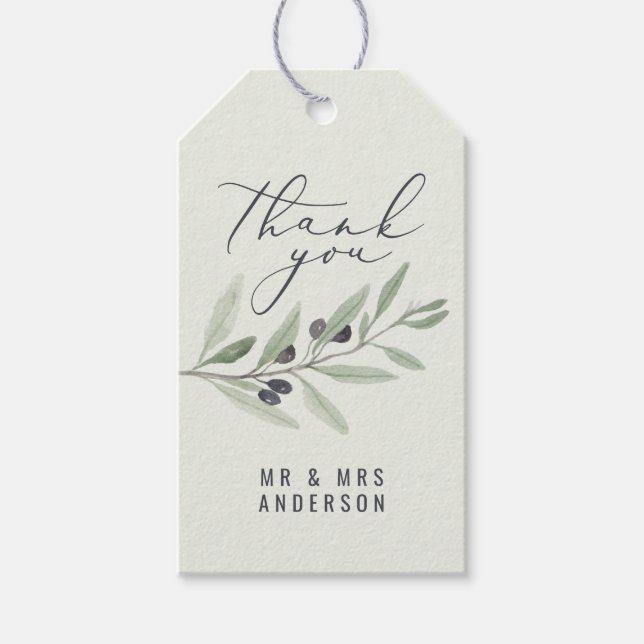 Étiquettes-cadeau Appréciation de mariage botanique d'olive aquarell (Devant)
