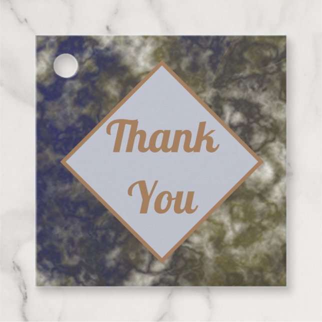 Étiquettes Cadeau Appréciation Merci Elégante Bleu Or Marbré (Devant)