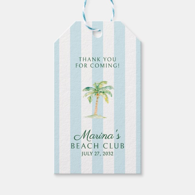 Étiquettes-cadeau Aqua Blue Cabana Stripes Palm Beach Club Merci (Devant)