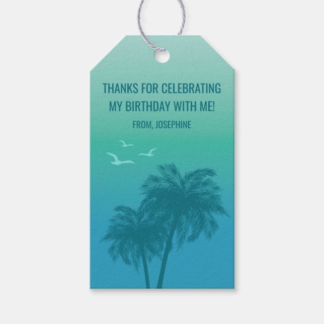 Étiquettes-cadeau Aqua Blue Summer Sky Palm Trees Birthday Thank You (Devant)