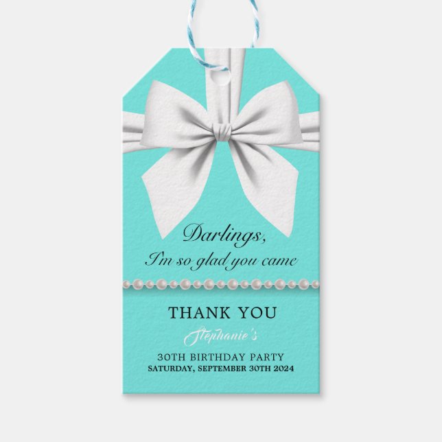 Étiquettes-cadeau Aqua Élégant Fantaisie Tiffany Anniversaire Merci (Devant)