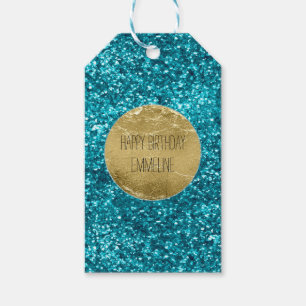 Étiquettes-cadeau Aqua Gold Glitzy Parties scintillant (inspirée de