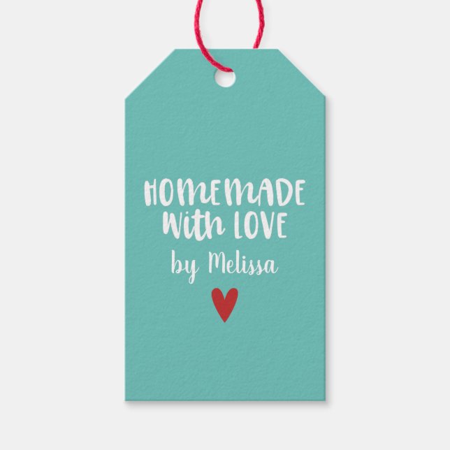 Étiquettes-cadeau Aqua Personnalisé Fait Maison Avec Coeur D'Amour (Devant)