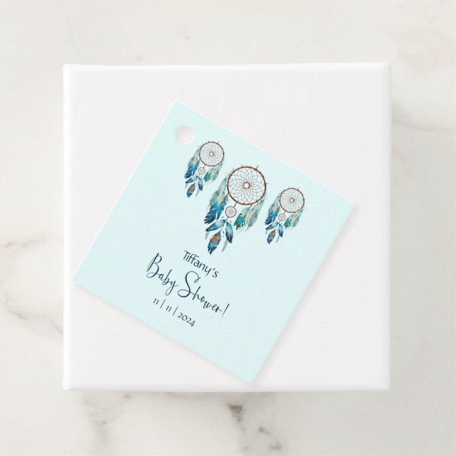 Étiquettes Cadeau Aquamarine Baby shower Dreamcatcher (En situation)