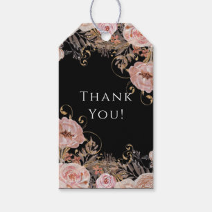 Étiquettes-cadeau Aquarelle à automne florale Noir Blush Rose Or