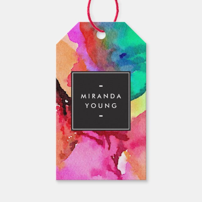 Étiquettes-cadeau Aquarelle Abstraite de couleur vive (Devant)