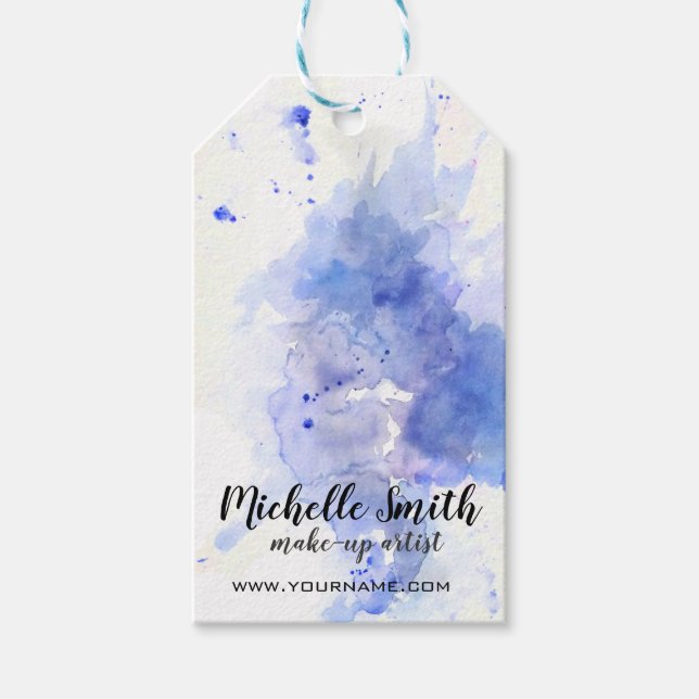 Étiquettes-cadeau Aquarelle Abstraite trait de brosse bleu clair (Devant)