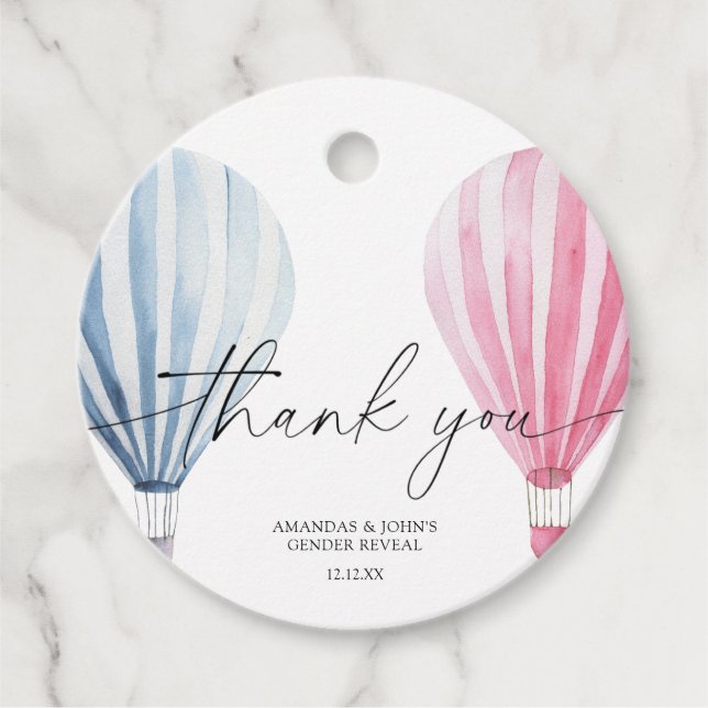 Étiquettes Cadeau Aquarelle Air Balloons Merci sexe révéler (Devant)