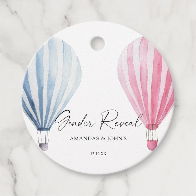 Étiquettes Cadeau Aquarelle Air Balloons Révélation de genre (Devant)