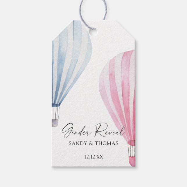 Étiquettes-cadeau Aquarelle Air Balloons Révélation de genre (Devant)