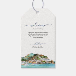 Étiquettes-cadeau Aquarelle Amalfi Coast Skyline Mariage Bienvenue