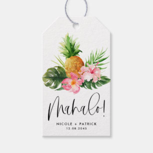 Étiquettes-cadeau Aquarelle Ananas et Hibiscus Mariage Mahalo