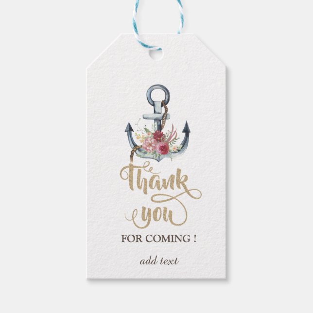 Étiquettes-cadeau Aquarelle Ancre Fleurs Nautiques (Devant)