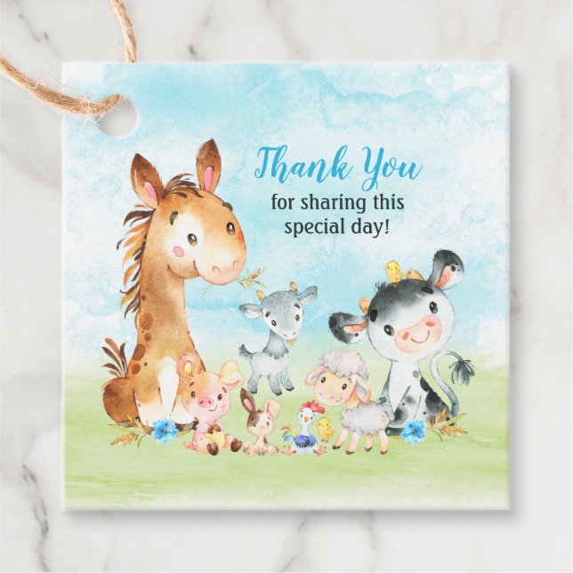 Étiquettes Cadeau Aquarelle Animaux de ferme Boy Merci (Devant)