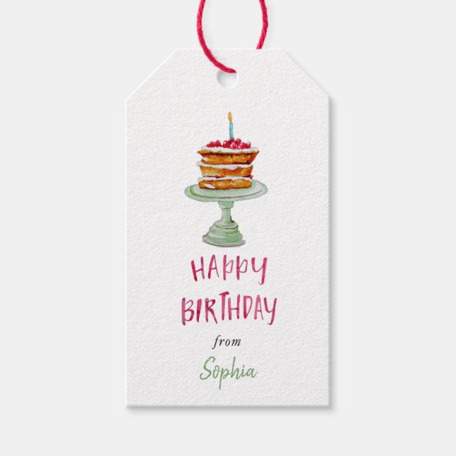 Étiquettes-cadeau Aquarelle Anniversaire Gâteau Cadeau Personnalisé  (Devant)