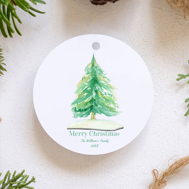Étiquettes Cadeau Aquarelle Arbre de Noël Avec Neige Or (Créateur téléchargé)