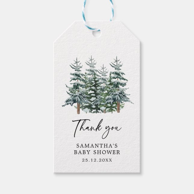 Étiquettes-cadeau Aquarelle Arbre de Noël Baby shower d'hiver (Devant)