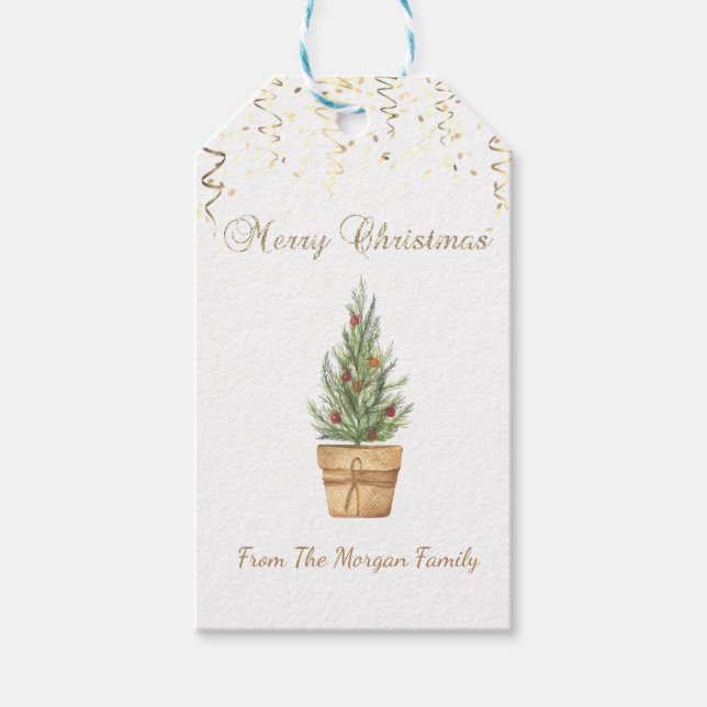 Étiquettes-cadeau Aquarelle Arbre de Noël, Confetti (Devant)