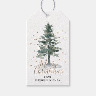 Étiquettes-cadeau Aquarelle Arbre de Noël Gold Tags