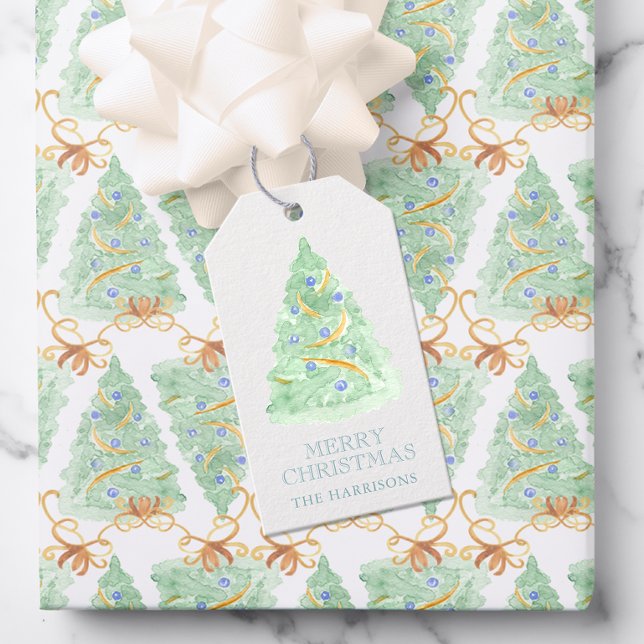 Étiquettes-cadeau Aquarelle Arbre de Noël Grandmillennien (Créateur téléchargé)