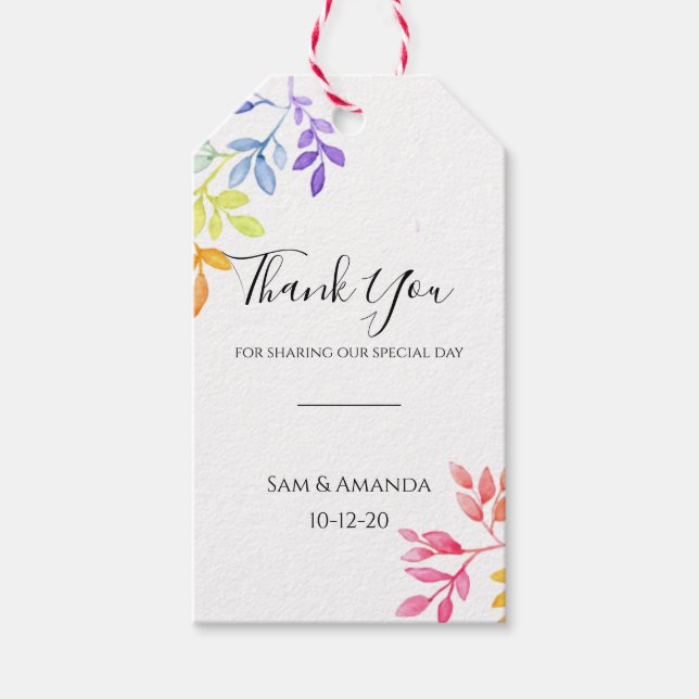 Étiquettes-cadeau Aquarelle arc-en-ciel Mariage Feuille (Devant)