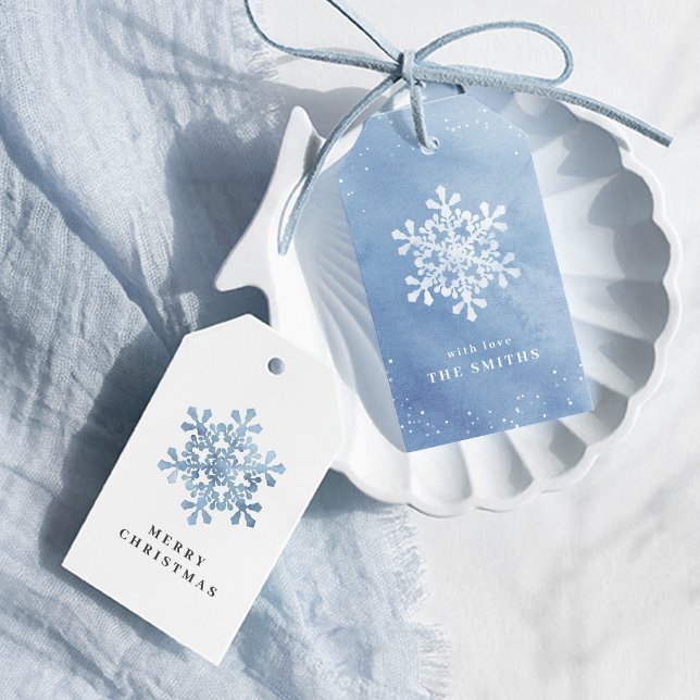 Étiquettes-cadeau Aquarelle artistique Flocon de neige bleu Noël (Artistic Watercolor Snowflake blue Christmas Gift Tags)