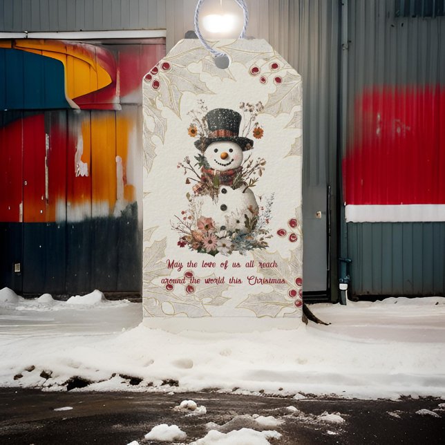 Étiquettes-cadeau Aquarelle artistique Snowman Beige Floral (Créateur téléchargé)