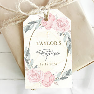 Étiquettes-cadeau Aquarelle assez neutre Baptême floral