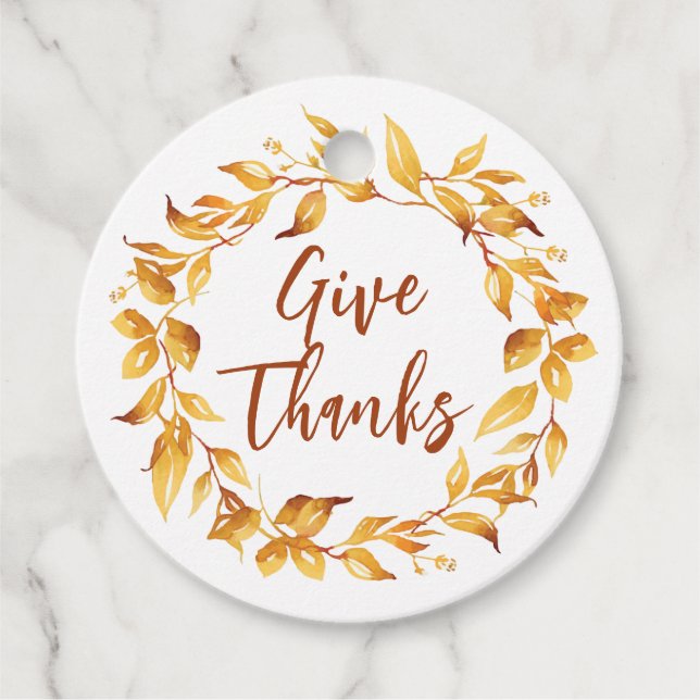 Étiquettes Cadeau Aquarelle Automne Feuille Wreath. Arrondie (Devant)