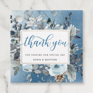 Étiquettes Cadeau Aquarelle, avec Mariage de Merci Floral Bleu