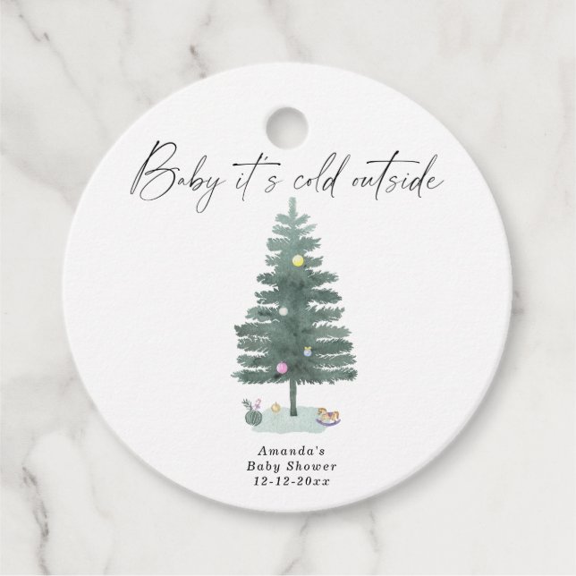 Étiquettes Cadeau Aquarelle baby shower d'arbre de Noël (Devant)