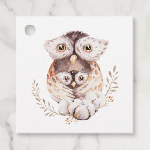 Étiquettes Cadeau Aquarelle Baby shower de la maman et de la chouett