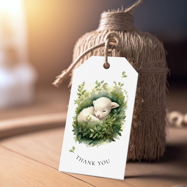 Étiquettes-cadeau Aquarelle Baby shower de l'agneau couché (Créateur téléchargé)
