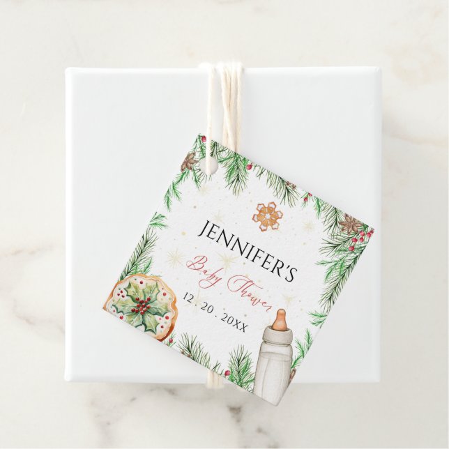 Étiquettes Cadeau Aquarelle Baby shower de Noël saisonnier (En situation)