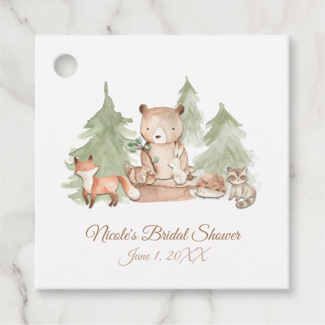 Étiquettes Cadeau Aquarelle Baby shower des animaux de la forêt de b (Devant)