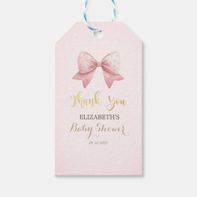 Étiquettes-cadeau Aquarelle Baby shower des points de la cale rose (Devant)