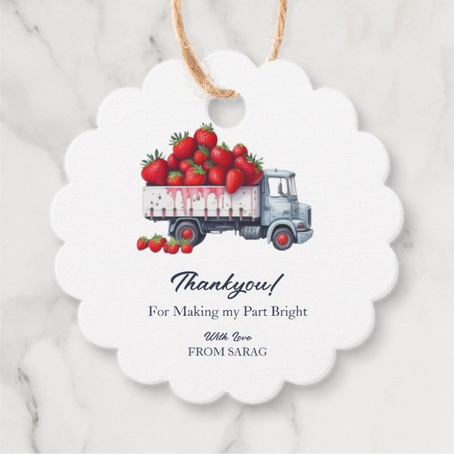 Étiquettes Cadeau Aquarelle baby shower fraise merci (Devant)