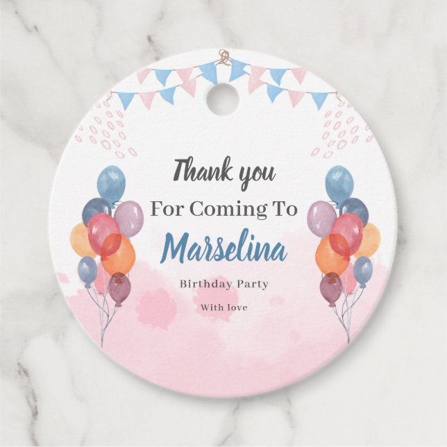 Étiquettes Cadeau Aquarelle Balloon fille anniversaire Fête Favorise (Devant)