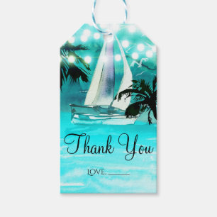 Étiquettes-cadeau Aquarelle Bateaux à voile Palmiers & Guirlandes lu