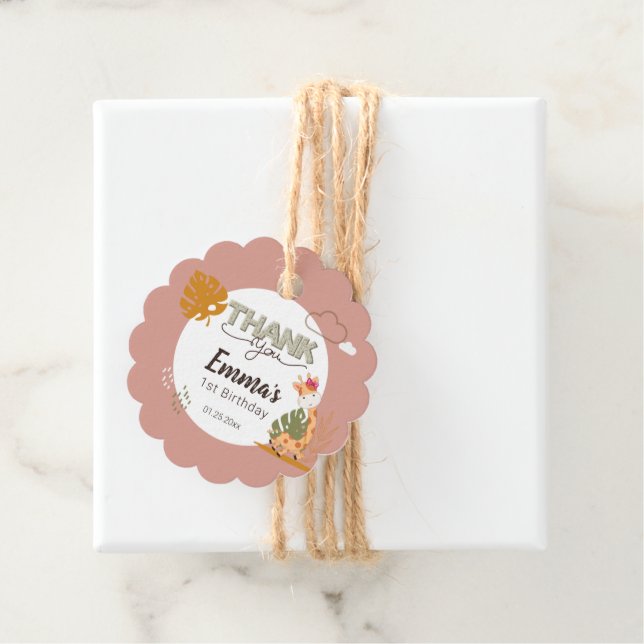 Étiquettes Cadeau Aquarelle bébé Giraffe, Safari Animaux Anniversair (En situation)