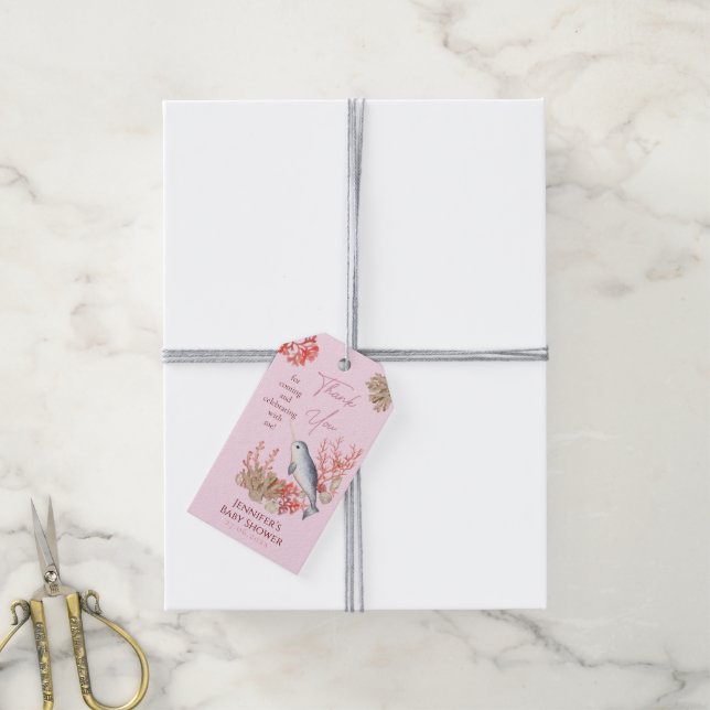 Étiquettes-cadeau Aquarelle bébé Narwhal & coquillages Étoiles Favor (Avec de la ficelle)