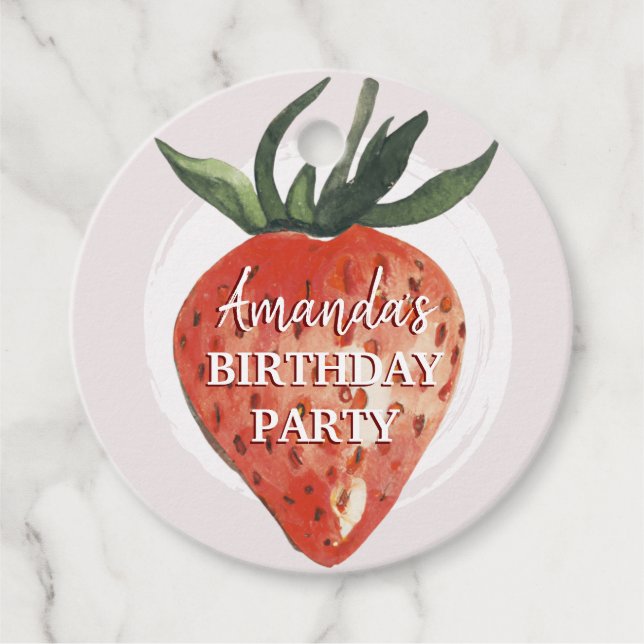 Étiquettes Cadeau Aquarelle Berry fraise Premier anniversaire (Devant)