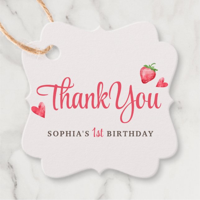Étiquettes Cadeau Aquarelle Berry fraise Premier anniversaire (Devant)