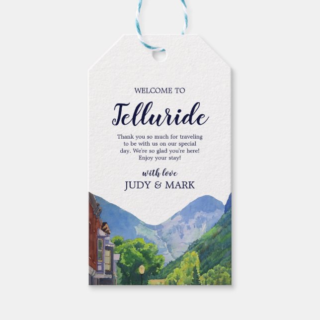 Étiquettes-cadeau Aquarelle Bienvenue chez Telluride Mariage Bienven (Devant)
