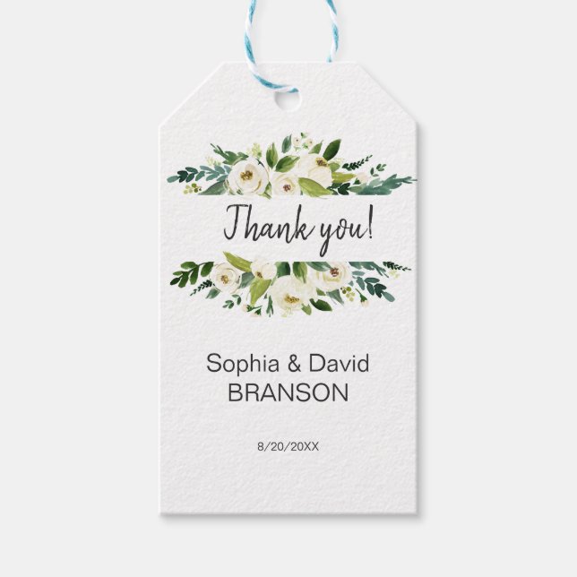 Étiquettes-cadeau Aquarelle blanc Mariage de cadre Floral (Devant)