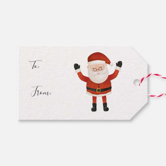 Étiquettes-cadeau Aquarelle Blanc Rouge Père Noël cadeau de Noël (Devant (Horizontal))