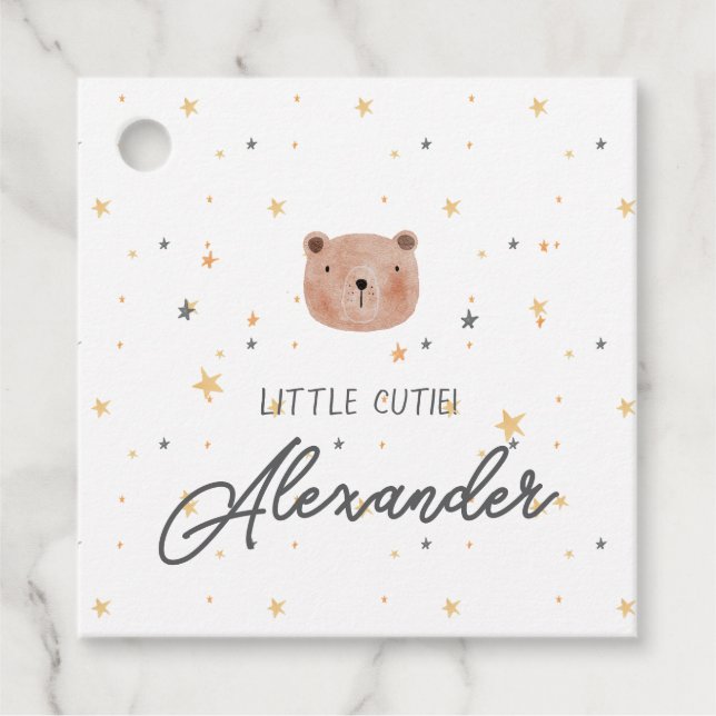 Étiquettes Cadeau Aquarelle blanche et Brown Baby shower mignon (Devant)