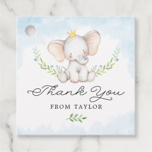 Étiquettes Cadeau Aquarelle Bleu Cute Bébé Eléphant Merci