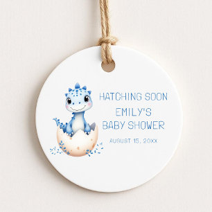 Étiquettes Cadeau Aquarelle bleu Dinosaure Hatching Bientôt Baby sho