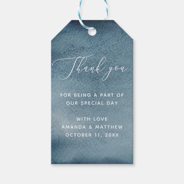 Étiquettes-cadeau Aquarelle bleu marine mariage nautique merci (Devant)